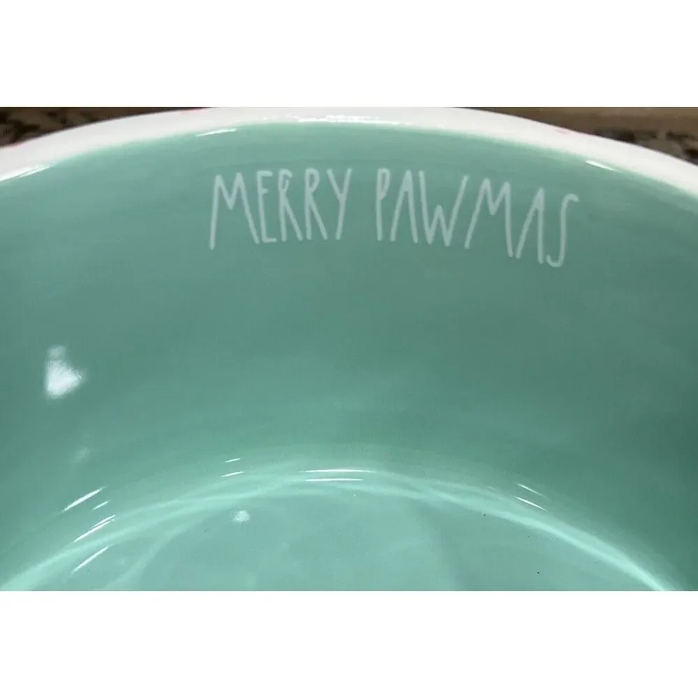 New Rae Dunn Pet Dog Bowl Red White Candy Cane Stripe Merry Pawmas Xmas 6.5x3.5